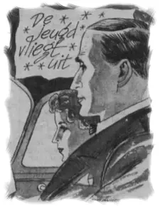 Illustratie uit de NCRV-gids. De jeugd vliegt uit. Illustratie uit de NCRV-gids. De jeugd vliegt uit