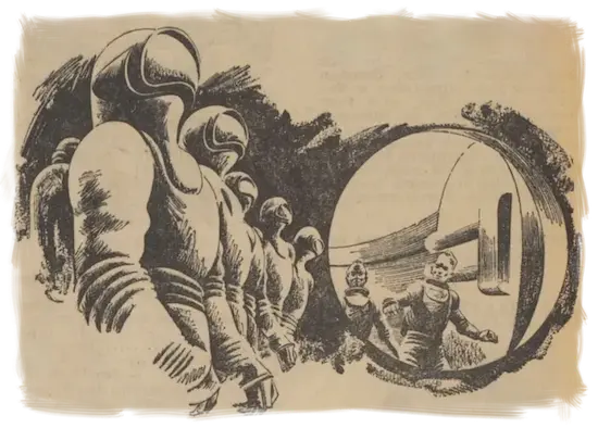 Mars slaat toe. Illustratie uit de KRO-gids van 22 december 1957.